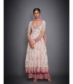 Ri Ritu Kumar Offwhite and Pink Floral Tropical Kurta With Palazzo & Dupatta