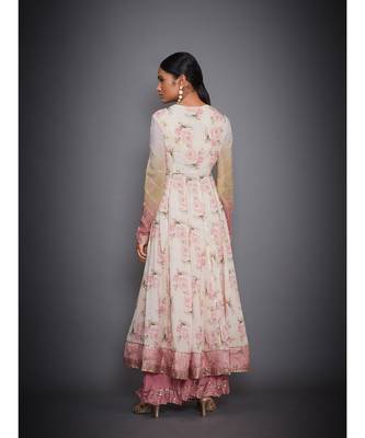 Ri Ritu Kumar Offwhite and Pink Floral Tropical Kurta With Palazzo & Dupatta 5