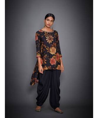Ri Ritu Kumar Black Multi Floral Tropical Kurta With Dhoti 1