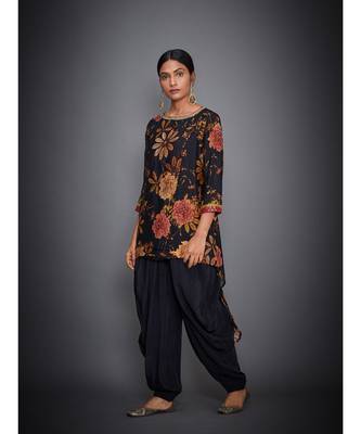 Ri Ritu Kumar Black Multi Floral Tropical Kurta With Dhoti 2