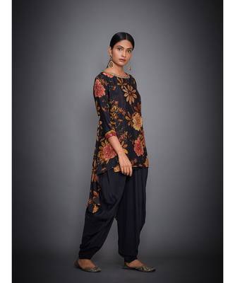 Ri Ritu Kumar Black Multi Floral Tropical Kurta With Dhoti 3