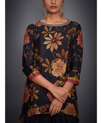 Ri Ritu Kumar Black Multi Floral Tropical Kurta With Dhoti 5