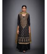Ri Ritu Kumar Black cotton silk Kurta With Crinkled Palazzo and Dupatta