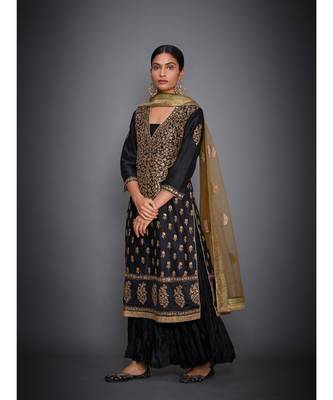 Ri Ritu Kumar Black cotton silk Kurta With Crinkled Palazzo and Dupatta 2