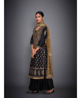 Ri Ritu Kumar Black cotton silk Kurta With Crinkled Palazzo and Dupatta 3