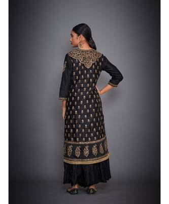 Ri Ritu Kumar Black cotton silk Kurta With Crinkled Palazzo and Dupatta 5