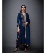 Ri Ritu Kumar Indigo Embroidered Kurta With Dupatta And Churidar
