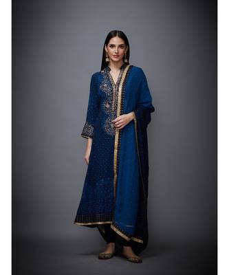 Ri Ritu Kumar Indigo Embroidered Kurta With Dupatta And Churidar 2