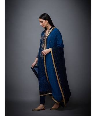 Ri Ritu Kumar Indigo Embroidered Kurta With Dupatta And Churidar 3