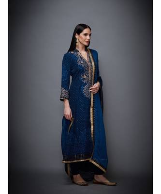 Ri Ritu Kumar Indigo Embroidered Kurta With Dupatta And Churidar 4