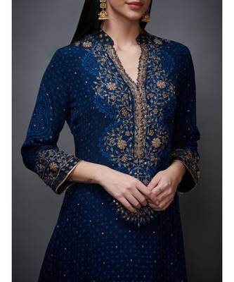 Ri Ritu Kumar Indigo Embroidered Kurta With Dupatta And Churidar 6