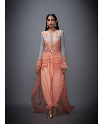 Ri Ritu Kumar Peach Viscose Round Neck Full Sleeves Kurta With Dhoti Pant 1