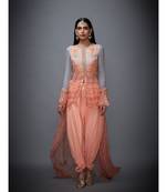 Ri Ritu Kumar Peach Viscose Round Neck Full Sleeves Kurta With Dhoti Pant