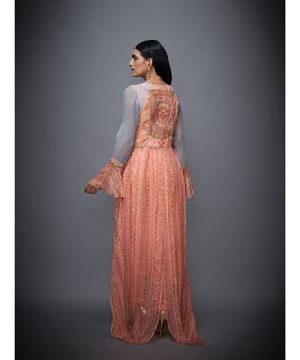 Ri Ritu Kumar Peach Viscose Round Neck Full Sleeves Kurta With Dhoti Pant 4