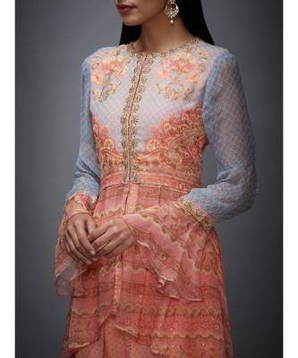 Ri Ritu Kumar Peach Viscose Round Neck Full Sleeves Kurta With Dhoti Pant 6