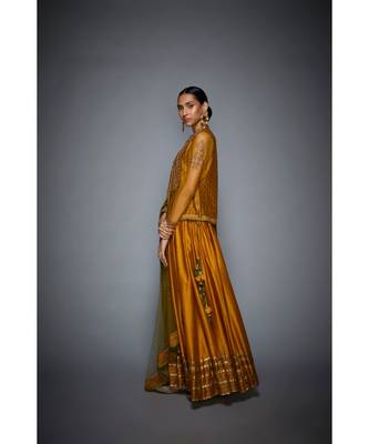 RI Mustard & Olive Green Embroidered Ensemble Kurta Set 2