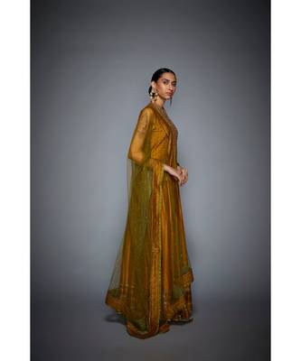 RI Mustard & Olive Green Embroidered Ensemble Kurta Set 3