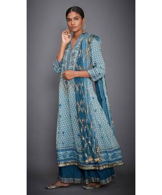 Ri Ritu Kumar turquiose viscose Kurta With Palazzo and Dupatta 1