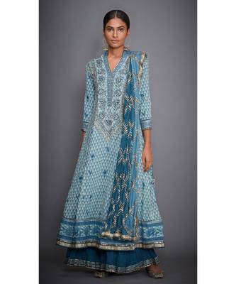 Ri Ritu Kumar turquiose viscose Kurta With Palazzo and Dupatta 2
