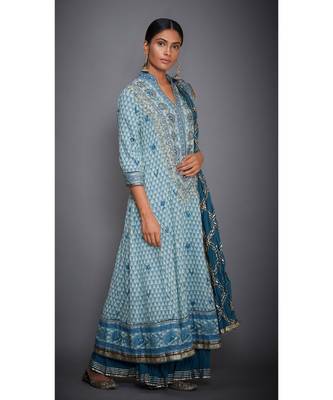 Ri Ritu Kumar turquiose viscose Kurta With Palazzo and Dupatta 3
