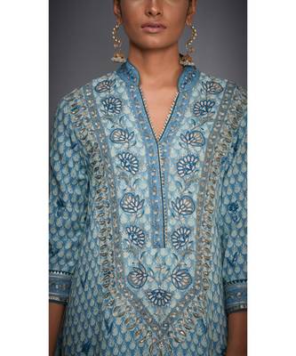 Ri Ritu Kumar turquiose viscose Kurta With Palazzo and Dupatta 5