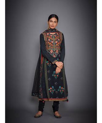 Ri Ritu Kumar Black & Red Hand Embroidered Kurta With Churidar & Dupatta 1
