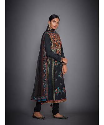 Ri Ritu Kumar Black & Red Hand Embroidered Kurta With Churidar & Dupatta 3