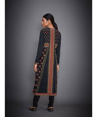 Ri Ritu Kumar Black & Red Hand Embroidered Kurta With Churidar & Dupatta 4