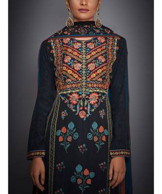 Ri Ritu Kumar Black & Red Hand Embroidered Kurta With Churidar & Dupatta 5