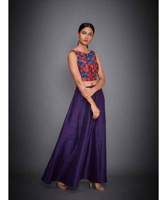 Ri Ritu Kumar Purple & Coral Embroidered Crop Top With Palazzo 1