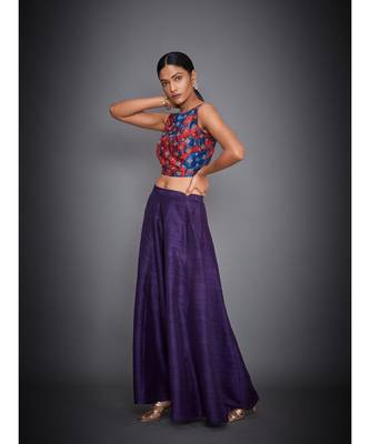 Ri Ritu Kumar Purple & Coral Embroidered Crop Top With Palazzo 2