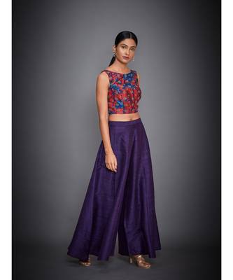 Ri Ritu Kumar Purple & Coral Embroidered Crop Top With Palazzo 3