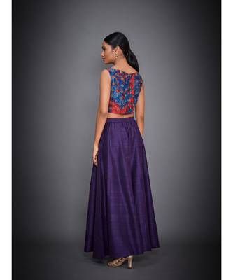 Ri Ritu Kumar Purple & Coral Embroidered Crop Top With Palazzo 4