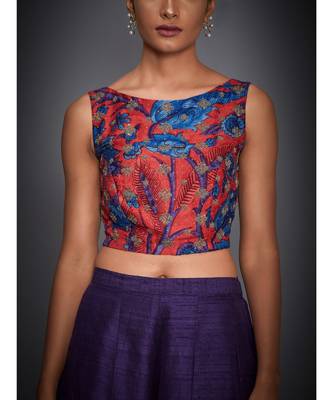 Ri Ritu Kumar Purple & Coral Embroidered Crop Top With Palazzo 5