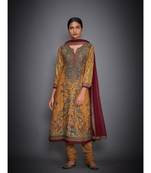 Ri Ritu Kumar Mustard & Burgundy Floral/Tropical Kurta With Churidhar & Dupatta