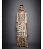 Ri Ritu Kumar Beige Silk Kurta With Crinkled Palazzo and Dupatta