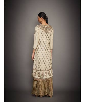 Ri Ritu Kumar Beige Silk Kurta With Crinkled Palazzo and Dupatta 4