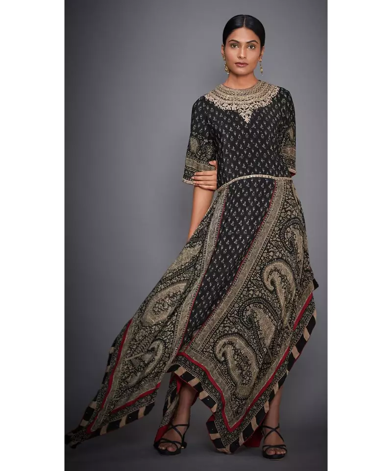 Ri Ritu Kumar Black Rayon Floral and tropical Kurti