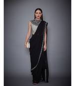 Ri Ritu Kumar Black & White Solid Saree With Stitched Blouse