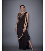 Ri Ritu Kumar Black Embroidered Pre-Draped Saree With Stitched Blouse