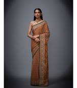 Ri Ritu Kumar Beige & Olive Green Hand Embroidered Saree With Unstitched Blouse
