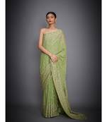 Ri Ritu Kumar Lime Green Floral and Tropical Saree With Unstitched Blouse