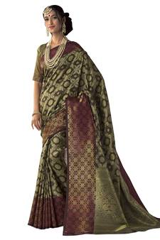 Mehendi woven banarasi saree with blouse