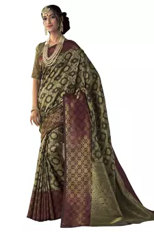 Mehendi woven banarasi saree with blouse