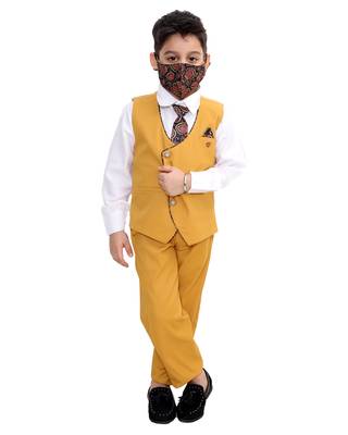 Yellow plain cotton silk boys-suit 1