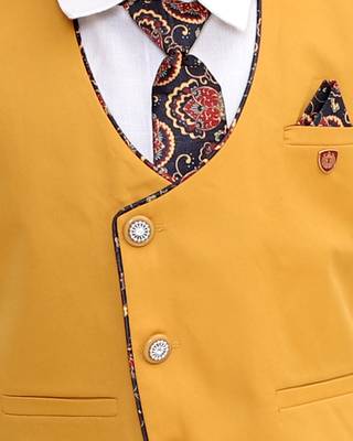 Yellow plain cotton silk boys-suit 3