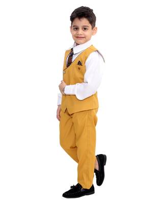 Yellow plain cotton silk boys-suit 4