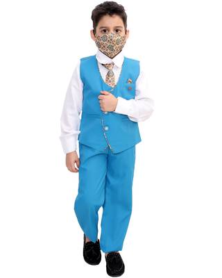 Blue plain cotton silk boys-suit 1