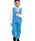 Blue plain cotton silk boys-suit