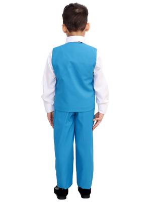 Blue plain cotton silk boys-suit 2